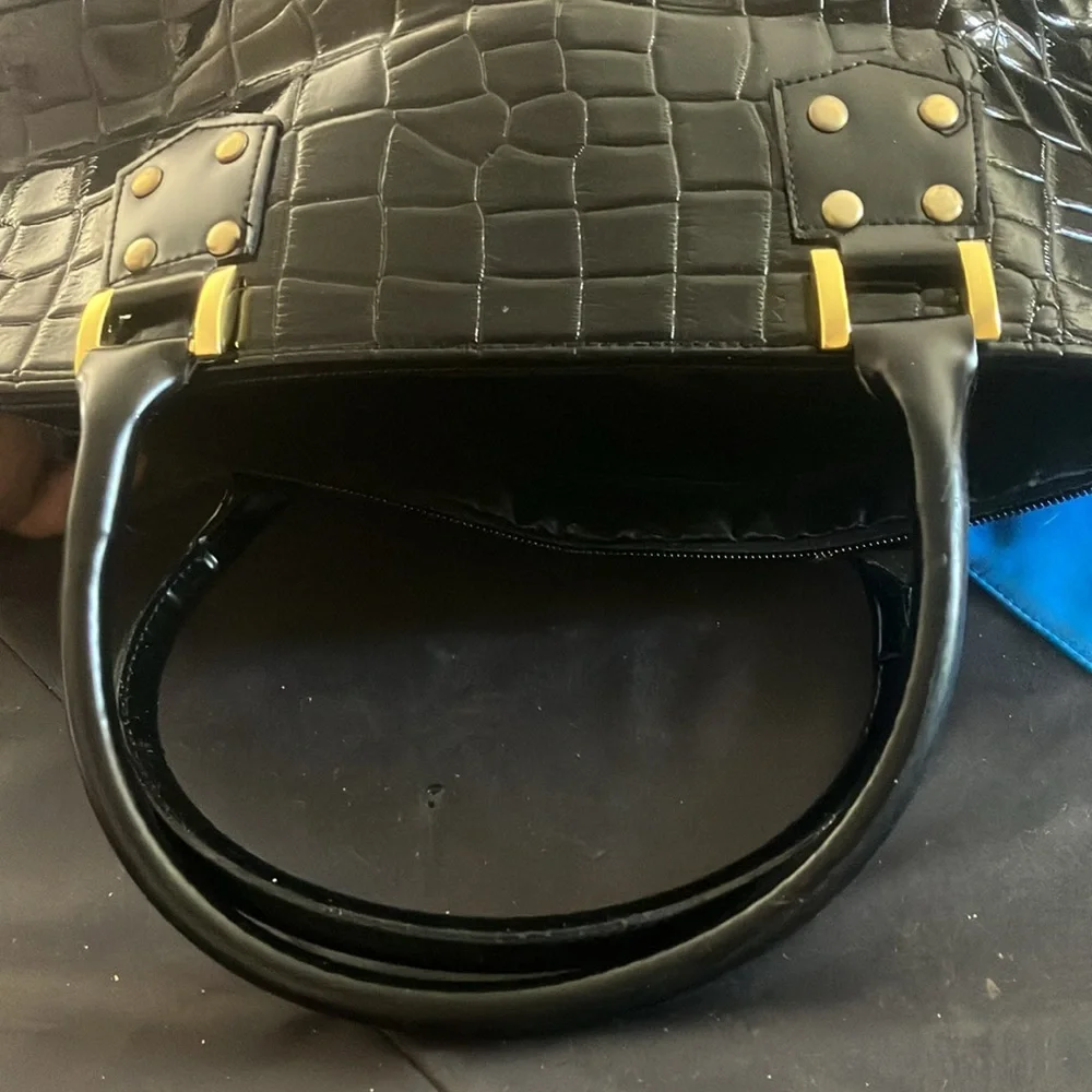 FINAL MARKDOWN Black Croc-Embossed Handbag